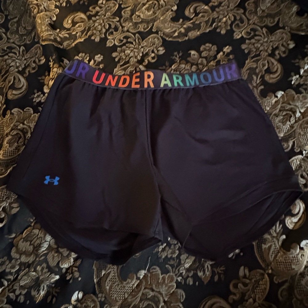 Under Armour Women's Black Athletic Shorts with Rainbow Waistband